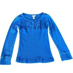 Y2K Limited Too Bright Blue Long Sleeve Henley Elena Gilbert Embellished Size 10